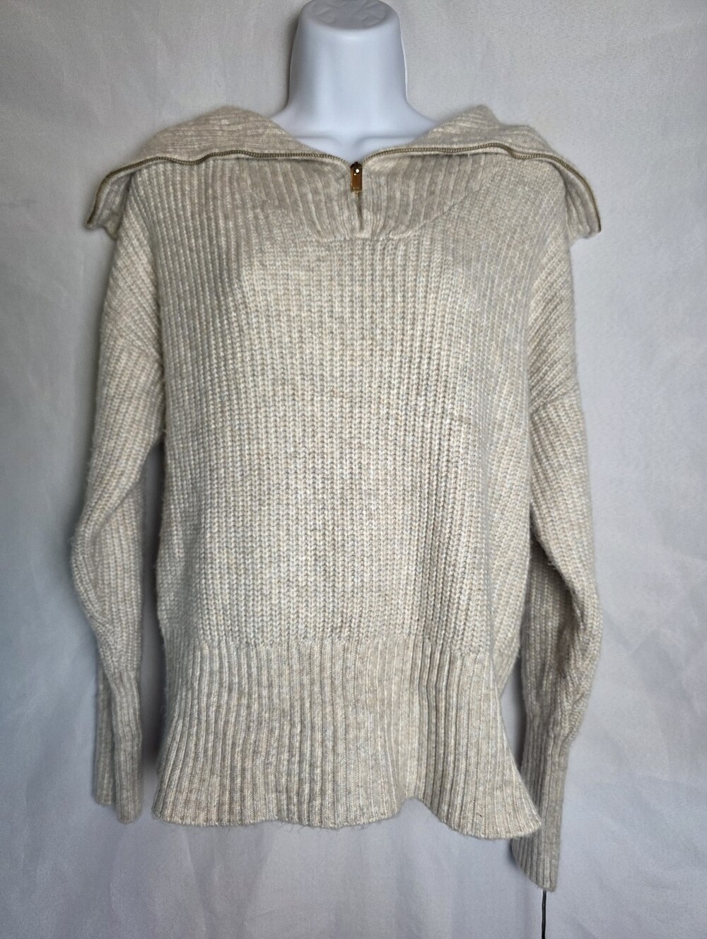 Cupcakes & Cashmere NWT Zip Cowl Neck Cozy Sweater Oatmeal Women's Medium